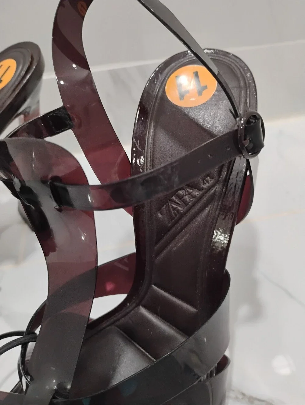 Zara Dark Burgundy Transparent Strappy Heel Sandal
